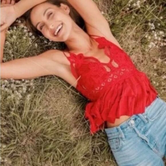 Free People Adella Cami in Cherry Red Size XS NWT - Picture 1 of 12